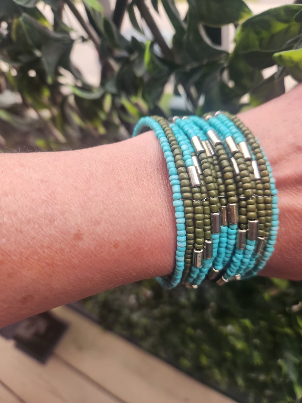 Turquoise & Olive Beaded Wrap Bracelet - Women's Jewelry